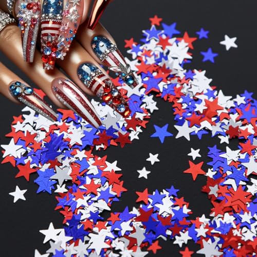 4th of July Nail Art Glitter Sequins 12-Grid Star Decals