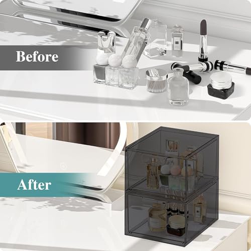 SpaceHacks 3-Pack Stackable Acrylic Makeup Organizer Drawers - Smoke Black