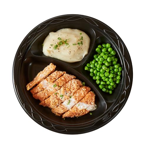RW Base 10.4 Inch Microwavable Food Plates, 100 Round Plastic Plates - 3 Compartments, Disposable, Black Plastic Dinner Plates, Serve Hot And Cold Foods, For Restaurants And Cafes - Restaurantware