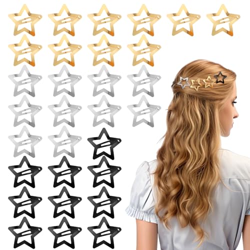 30 PCS Star Hair Clips Snap Barrettes Non-Slip Metal Hair Accessories