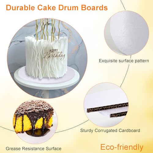 8 Inch Round Cake Drum Boards - Grease-Resistant & Sturdy 2 Pack