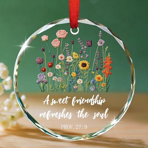 Christian Friendship Ornament - Proverbs 27:9 Glass Gift for Best Friends