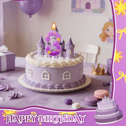 Purple Number 3 Birthday Candle - Fun Sun Cake Decoration