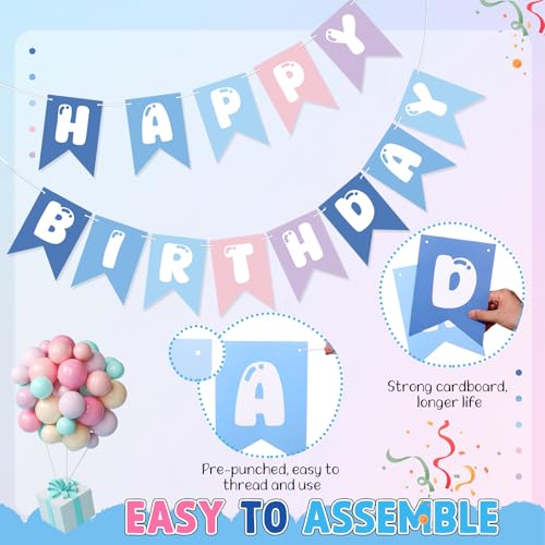 Cute Cartoon Blue Pink Happy Birthday Banner for Kids Party