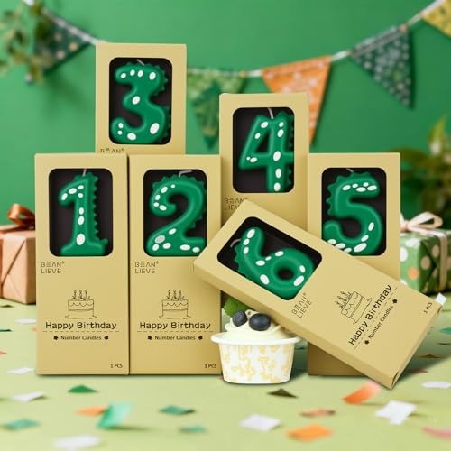 Dinosaur Number 4 Birthday Candle - Vibrant Green Cake Decoration