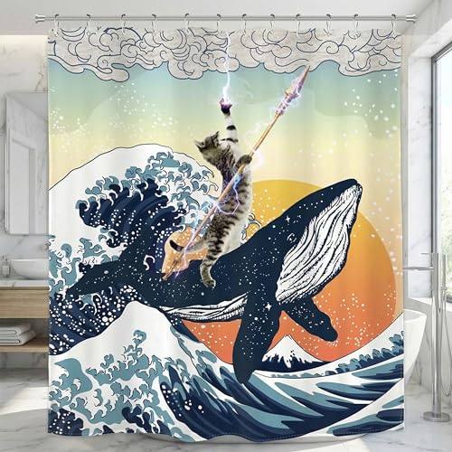 Funny Cat Shower Curtain - Waterproof 72x72 Inch Fabric Decor