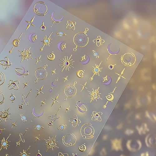 Star Nail Stickers 3D Self-Adhesive Sun Moon Y2K Nail Decals
