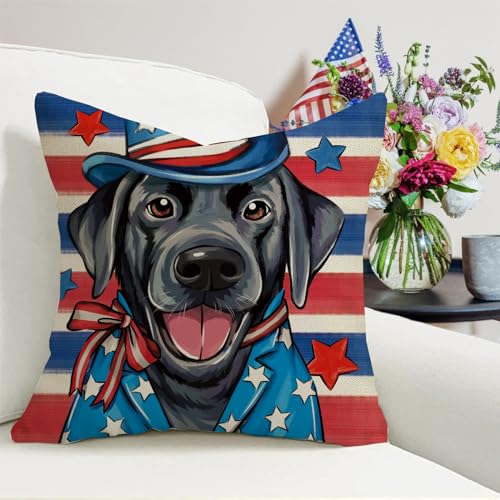 Patriotic Dog Throw Pillow Covers, 18x18 Set of 4, America Labrador Prints