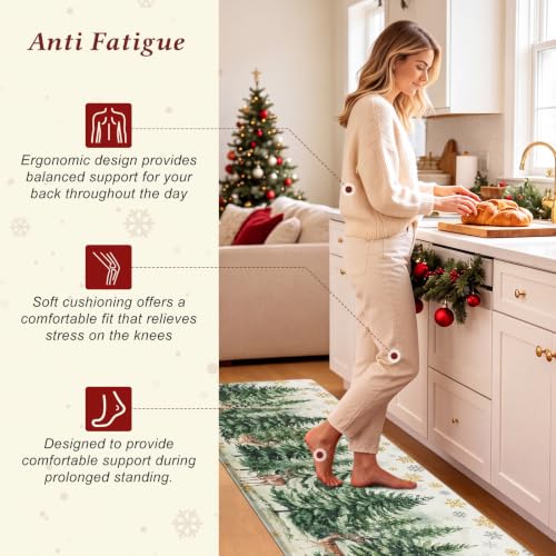 Reindeer Christmas Kitchen Rugs Set of 2 Anti Fatigue Mat Cushions