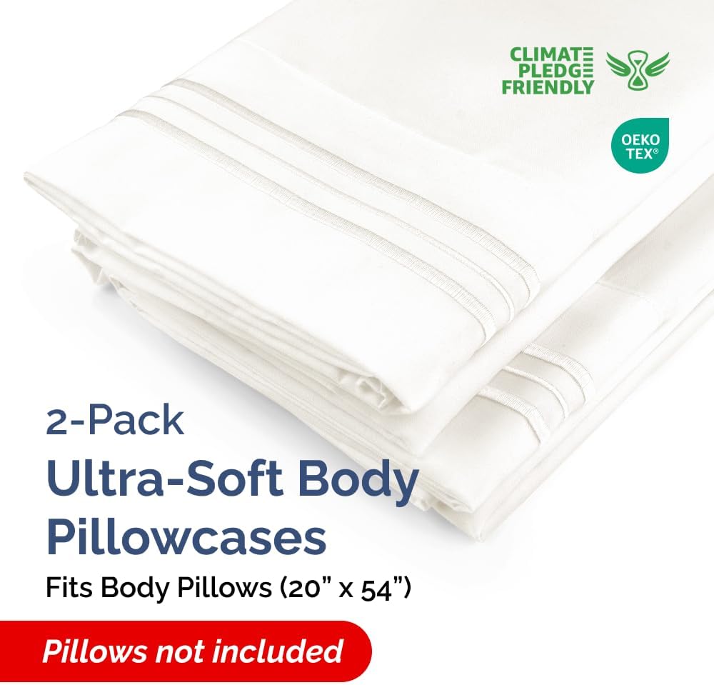 Skiennix Body Pillowcases Set of 2 | 20x54 Long Soft Covers for Comfortable Sleep - Antique White, Machine Washable