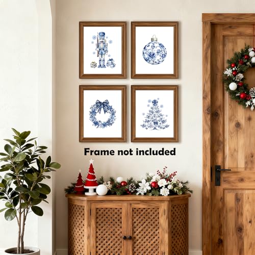 Chinoiserie Christmas Wall Art Prints Set of 4 - 8x10 Inch Unframed Decor