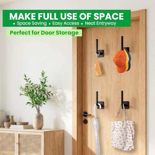 Homeager 6 Pack Hat Rack for Wall - Heavy-Duty Black Baseball Cap Organizer