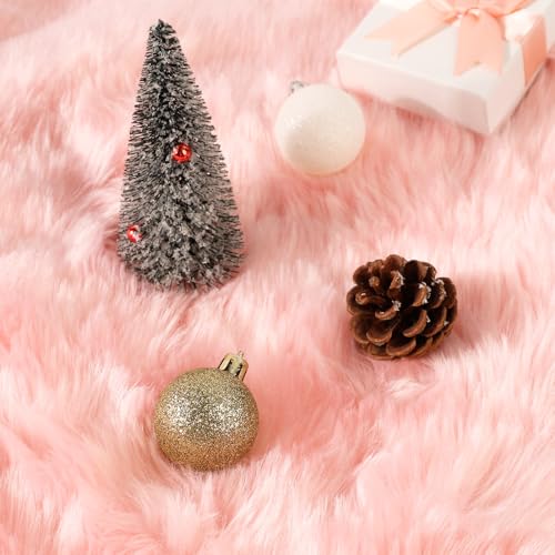 Pink Faux Fur Christmas Tree Skirt 28 Inch for Holiday Decor - MACTING