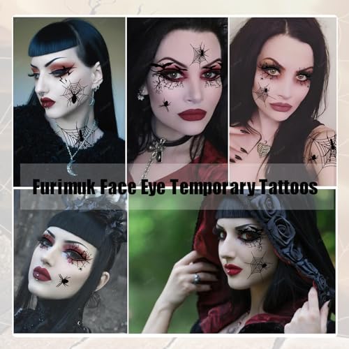 Furimuk Halloween Temporary Face Tattoos Spider Web Eyeshadow Stickers