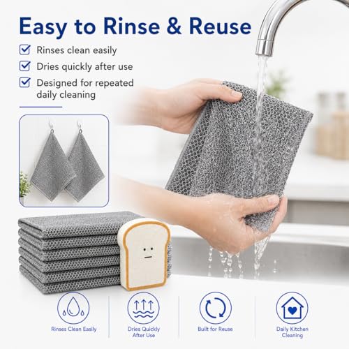 Muwfeuin Non-Scratch Wire Dishcloths 6-Pack with Sponge