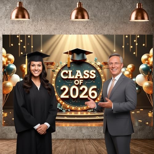Class of 2026 Graduation Backdrop | Black Gold Photo Props