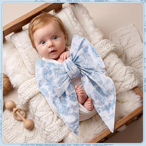 Blue Newborn Swaddle Bowknot Sash - Soft Cotton Photography Prop