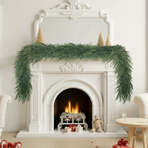 Artificial Norfolk Pine Garland 9FT - 2 Pack Christmas Greenery for Mantle and Decor