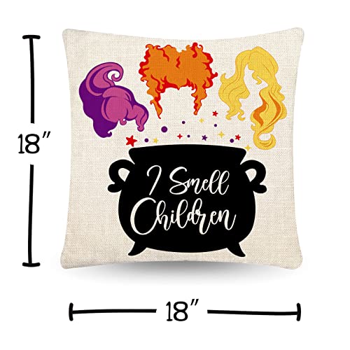 Halloween Pillow Covers Set of 4 - 18x18 Linen Hocus Pocus Decor