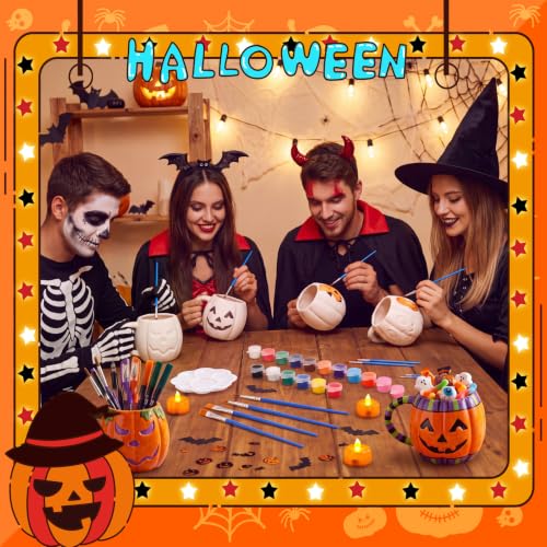Halloween Paint Your Own Mug Set - Pumpkin Pals with Painting Kit, 4 Pack