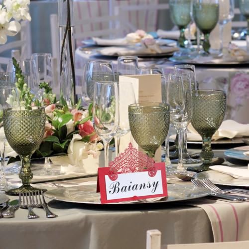 50 PCS Red Laser Cut Wedding Place Cards Tented Name Seating Cards
