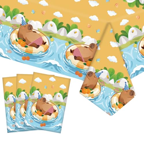 3 Pack Orange Capybara Tablecloths, 54" x 108" Disposable Table Covers