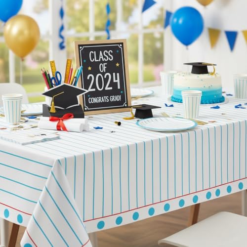 4 Pack Back to School Tablecloths - Notebook Design, 51x86 Inch