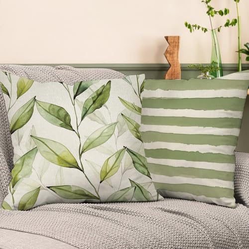 Fjfz Green Leaves 18x18 Inch Farmhouse Geometric Throw Pillow Covers Pack of 4