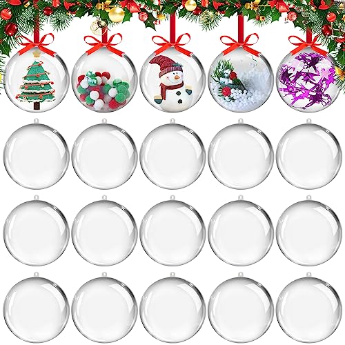 Large 8cm Clear Plastic Fillable Christmas Ornaments Set of 20