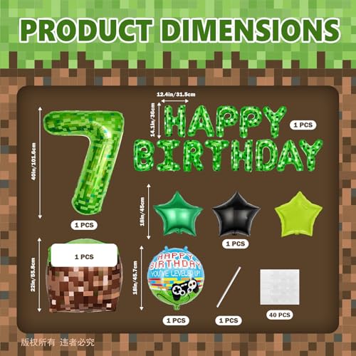 40" Green Pixel Miner Balloon Set | Video Game Party Decorations