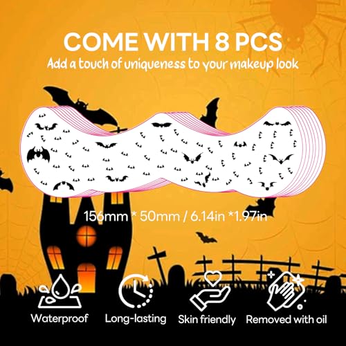 Halloween Black Bat Freckles Temporary Tattoos 8 PCS Waterproof Face Stickers