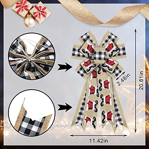 Large Christmas Wreath Bow Set with Black Buffalo Plaid and Burlap Santa Boots Variation
