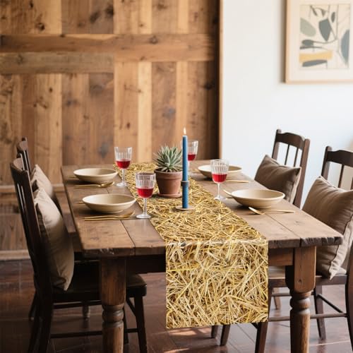 6Pcs Straw Table Runner Set - 14x108 Inch Farmhouse Decor