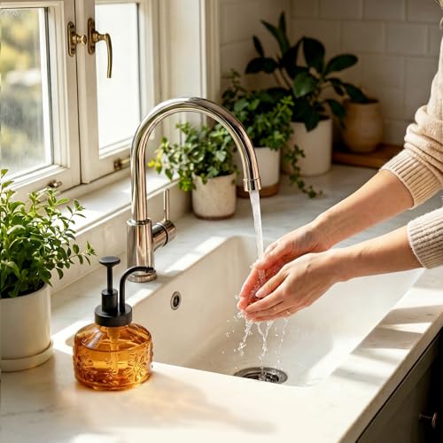 Amolliar 8 Oz Vintage Amber Glass Soap Dispenser with Pump