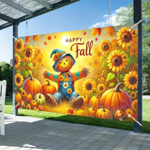 BlissYard Happy Fall Scarecrow Banner Thanksgiving Porch Decoration 71x43