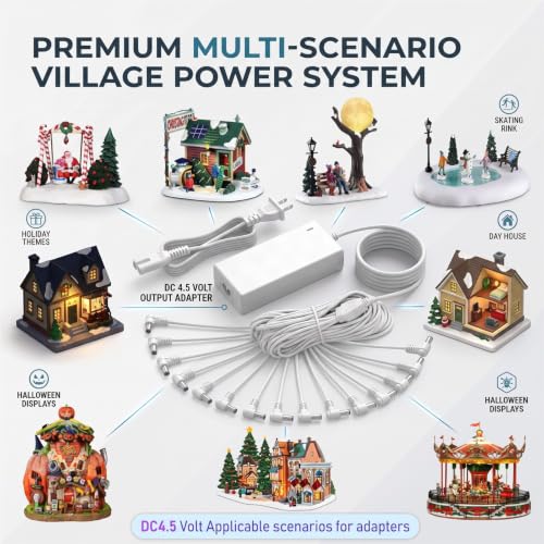 DC 4.5V 5A Power Adapter for Lemax Christmas Village & Spooky Town Accessories - 15 Outlets, 4.5V 5A, 15 Plug