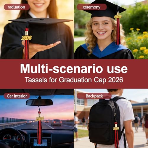 2026 Graduation Tassel with Gold Charm - Red and Black Rayon Cap Accessory