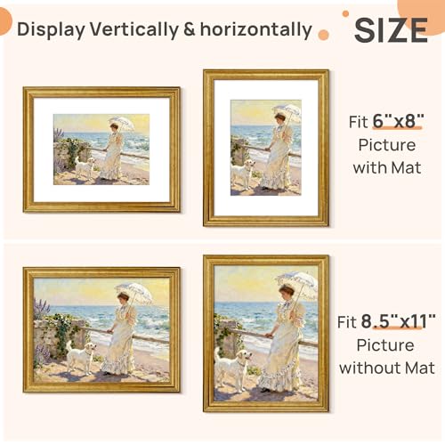 upsimples 8.5x11 Vintage Gold Picture Frame for Wall or Tabletop Display
