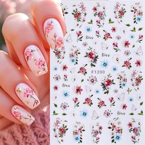 Spring Floral Nail Stickers 5-Sheet Butterfly Daisy Art Decals DIY