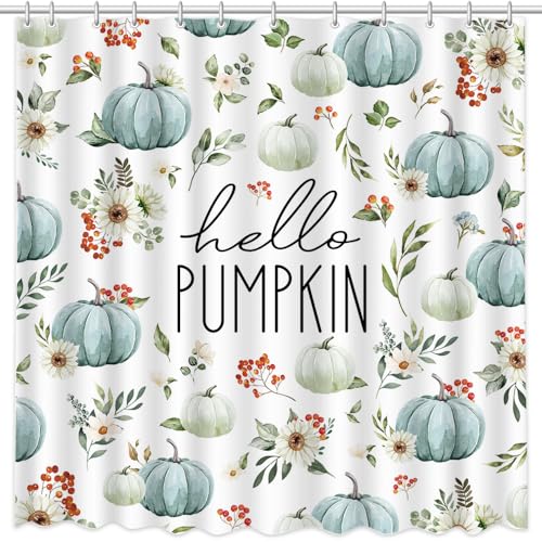 MEHOFOND Hello Pumpkin Floral Shower Curtain - Waterproof 72x72