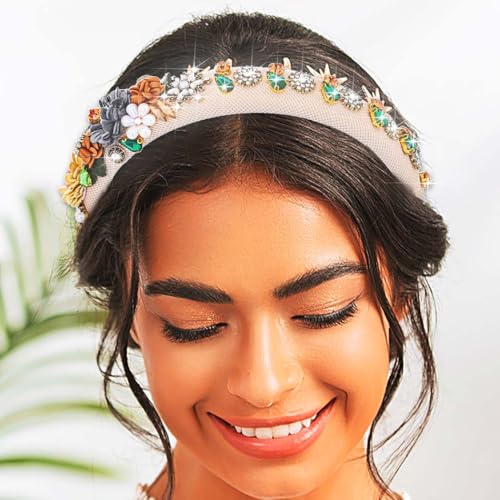 Urieo Floral Pearl Rhinestone Crystal Headband for Women Wedding Party