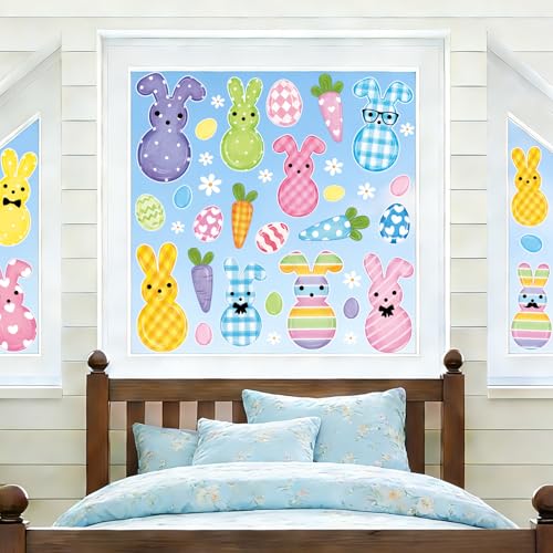 Feivando 8 Sheets Easter Window Clings - Bunny & Egg Decals for Glass