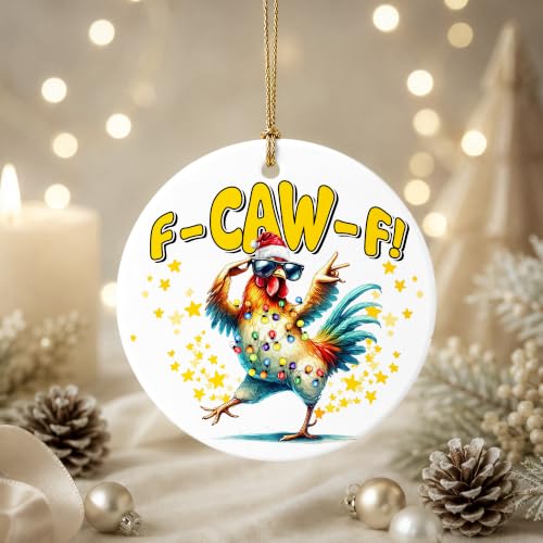 Funny Chicken Christmas Ornament - Farm Animal Holiday Decor with Santa Hat
