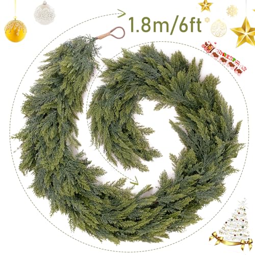 6ft Christmas Cedar Garland - Artificial Realistic Green Holiday Decor