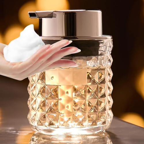 CICUFY Diamond Pattern Glass Foaming Hand Soap Dispenser - Silver Pump