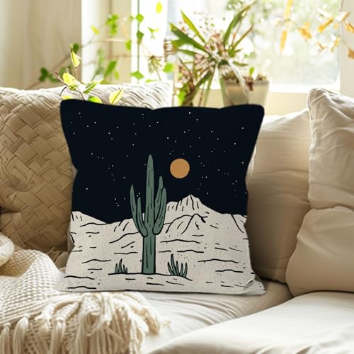 Night Cactus Western Pillow Cover 18x18 - Boho Southwestern Couch & Bedroom Decor