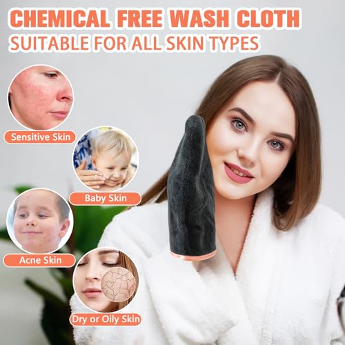 PHOGARY 8-Pack Microfiber Wash Mitts, Soft Coral Fleece Face & Body Cloths, Black