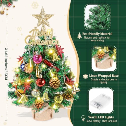 Mini Christmas Tree with Lights & Star Topper - Octagonal Star Variation 21.65in