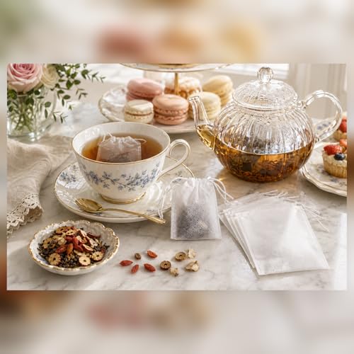 100 Disposable Muslin Tea Filter Bags with Drawstrings - 6x8cm