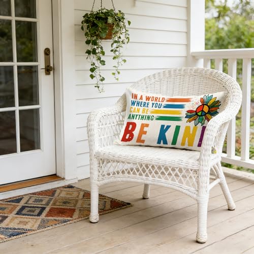 Be Kind Rainbow Pillowcase 12x20 Inch | Double-Sided Linen Throw Pillow Cover